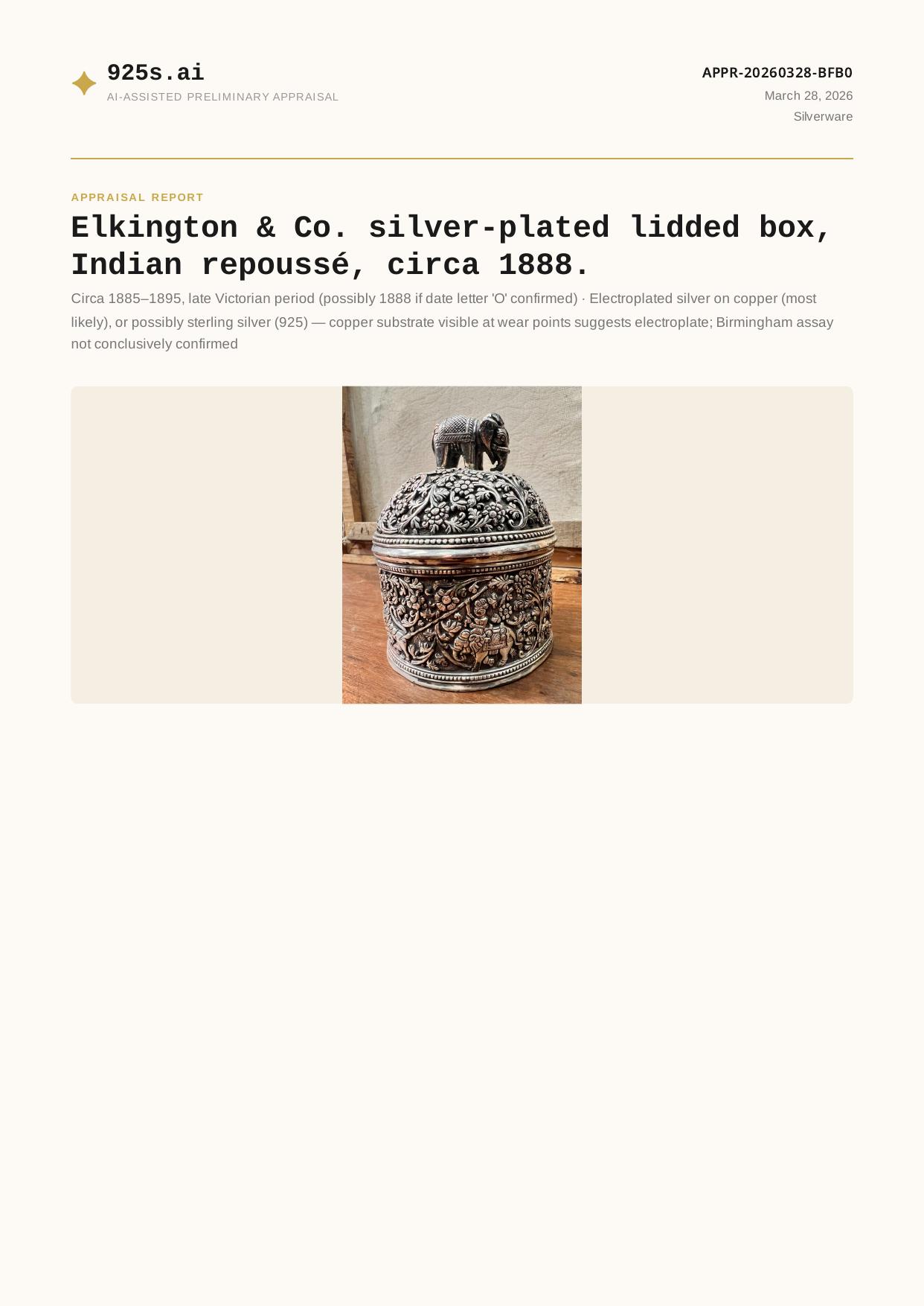 Elkington & Co. Silver Plated report preview
