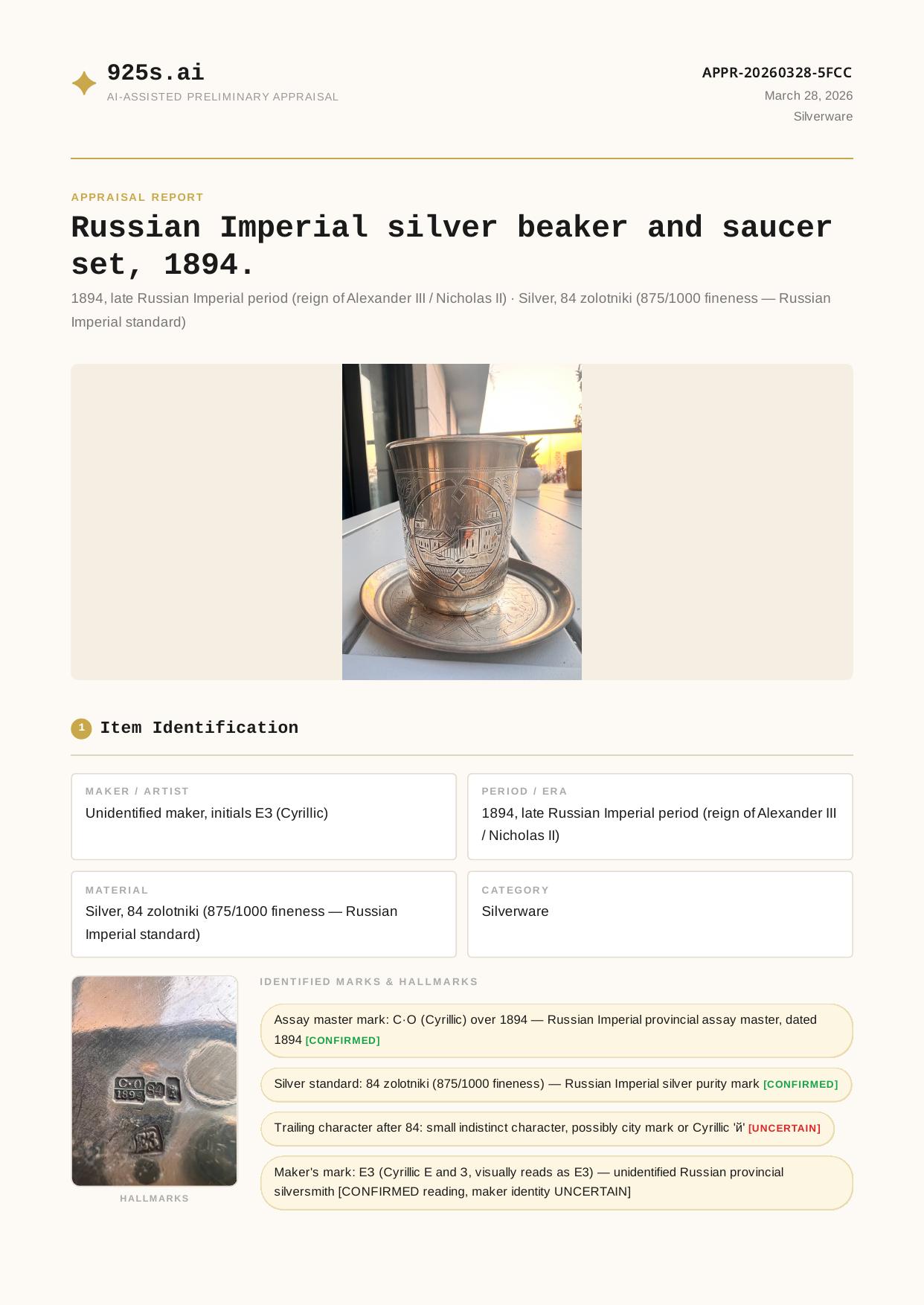 Russian Imperial Silver Beaker report preview