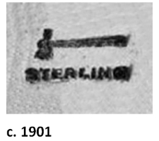STERLING word stamp on a British silver piece from 1901 — the alphabetic form of the sterling silver mark